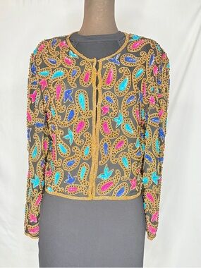 Vintage Eaton Vanity Fair Beaded Jacket Bold Paisley Sequin Statement M